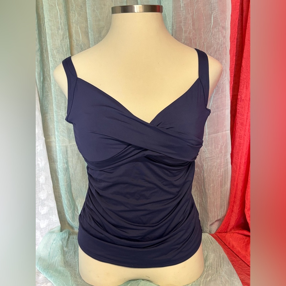 Lands End- Navy Blue Ruched Tankini top
